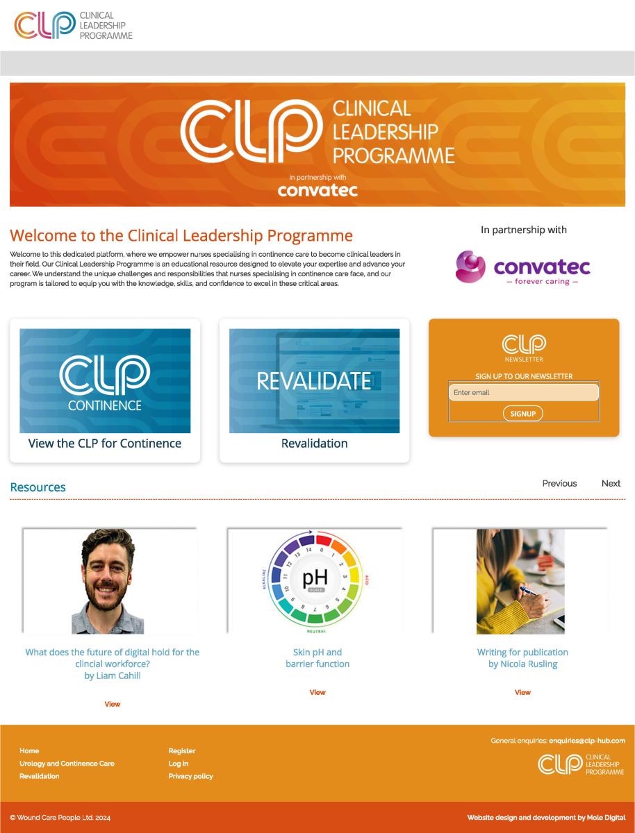CLP Hub website layout